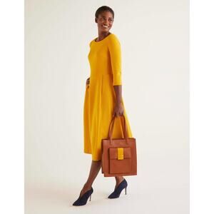Boden Maisy Ottoman Dress Tuscan Sun Yellow 3/4 Sleeve Fit & Flare Size 6R